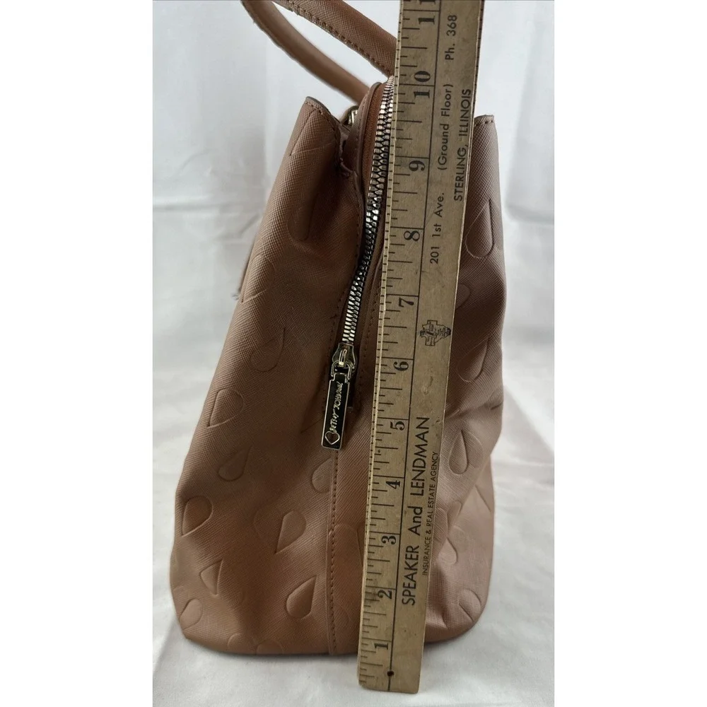 Betsey Johnson Heart Embossed Brown Triple‎ Compartment Large Satchel Purse Tote